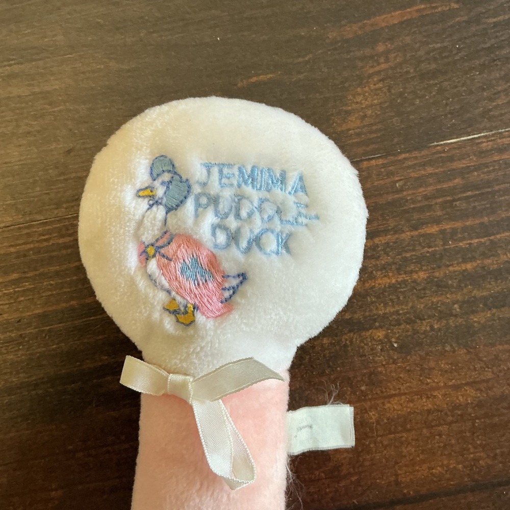 Vintage Beatrix Potter Jemima Puddle Duck Plush Baby Rattle Pink Embroidered - Picture 2 of 5